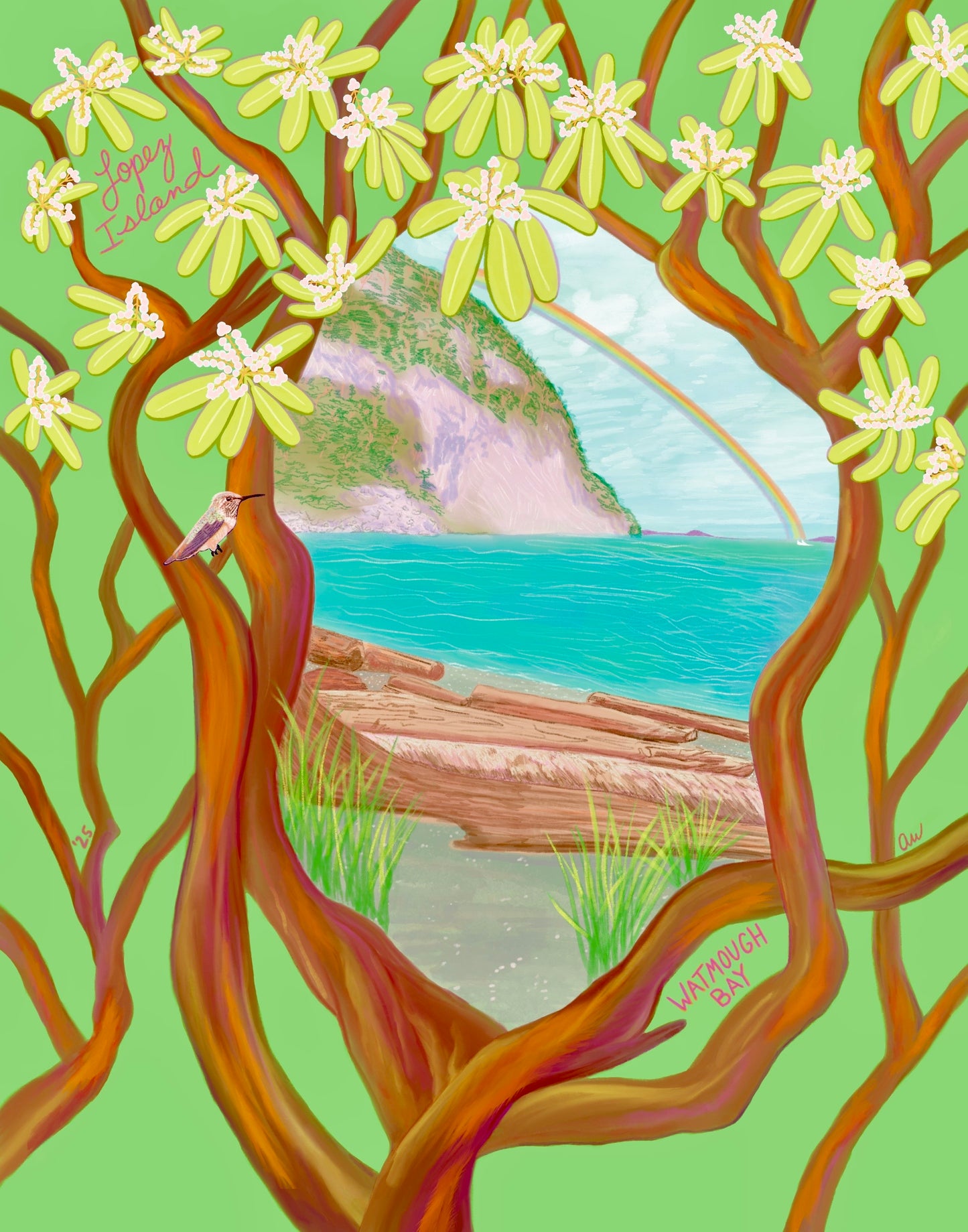 Watmough Bay, Lopez Illustration Series: Postcard