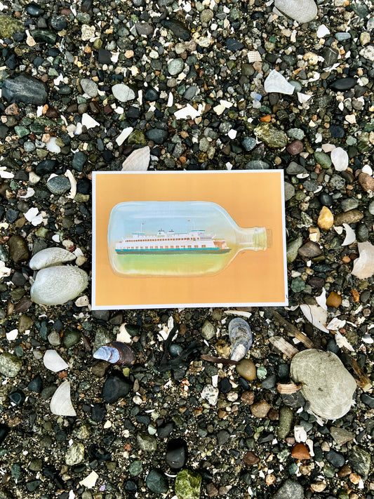 Vintage Inspired "Ferry in a Bottle" Illustration: Postcard 5x7