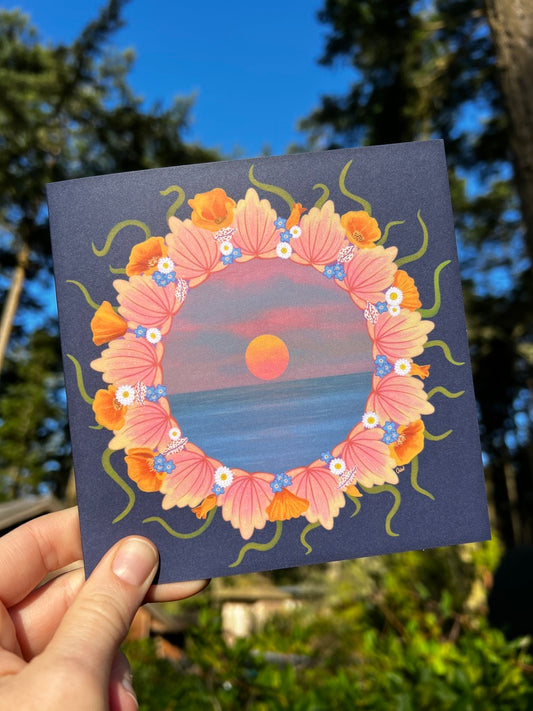 Solstice Inspired "Sea Wreath" Illustration: Square Folded Greeting Card w/ envelope